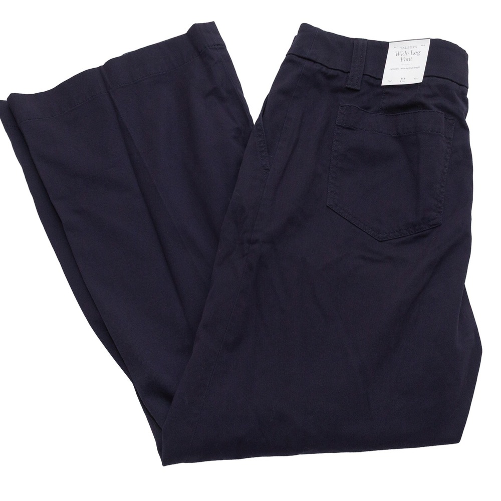 Banana Republic Sz 12 Wide Leg Pant Navy Trousers Cotton Stretch no hook threads